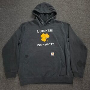 Carhartt Hoodie Mens Large Black Guinness Shamrock Graphic Sweatshirt Original